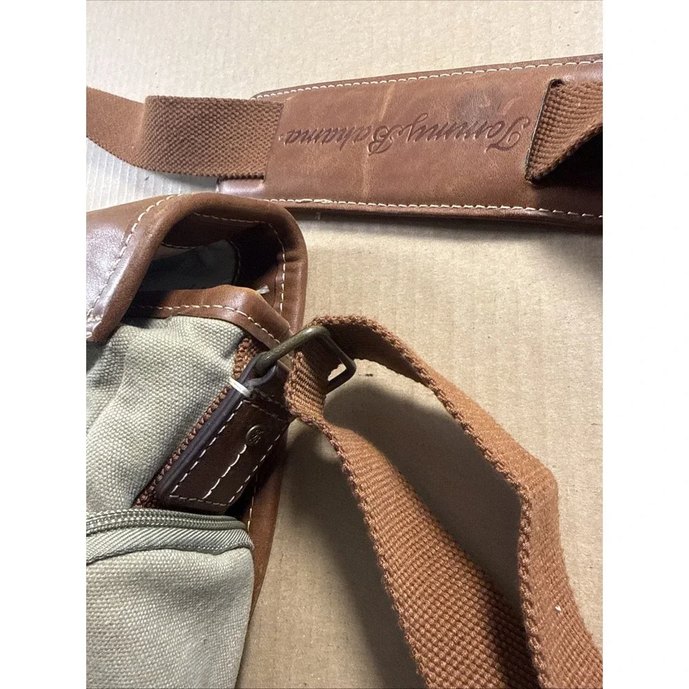 Tommy Bahama Canvas & Leather Messenger Bag | Brown Tan Laptop Travel